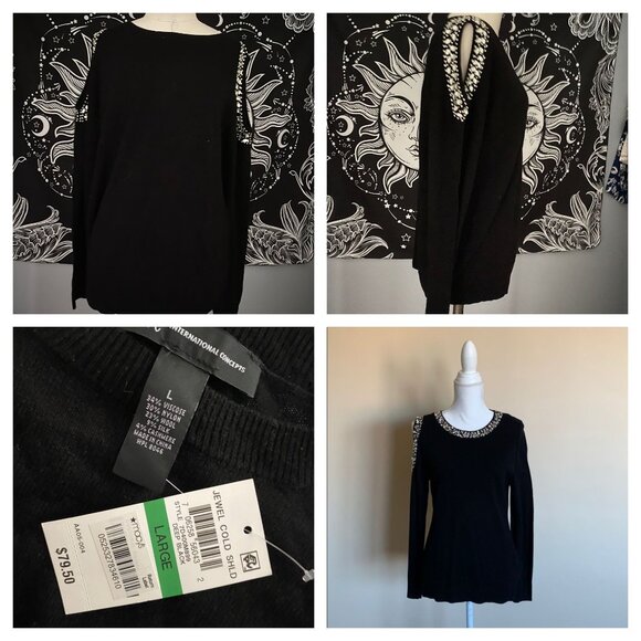 NWT INC Cold Shoulder Jewel Cutout Sweater Large - Picture 1 of 4